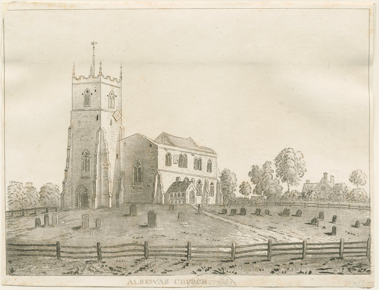 Alrewas Kerk: aquatint gravure, nd [?1848] door Francis Jukes
