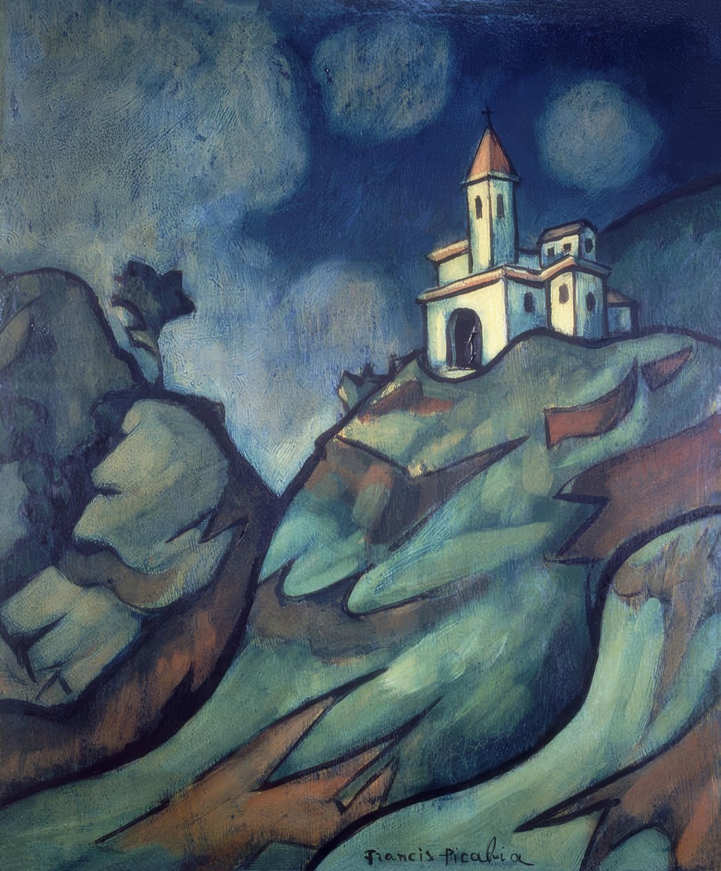 Bergachtig landschap met kerk door Francis Picabia