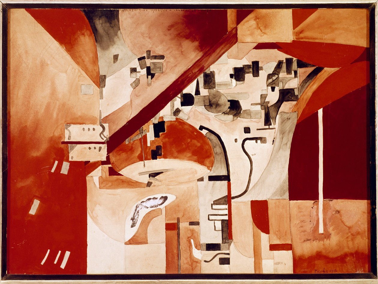 Gezicht op New-York met de kop naar beneden (Aquarel door Francis Picabia