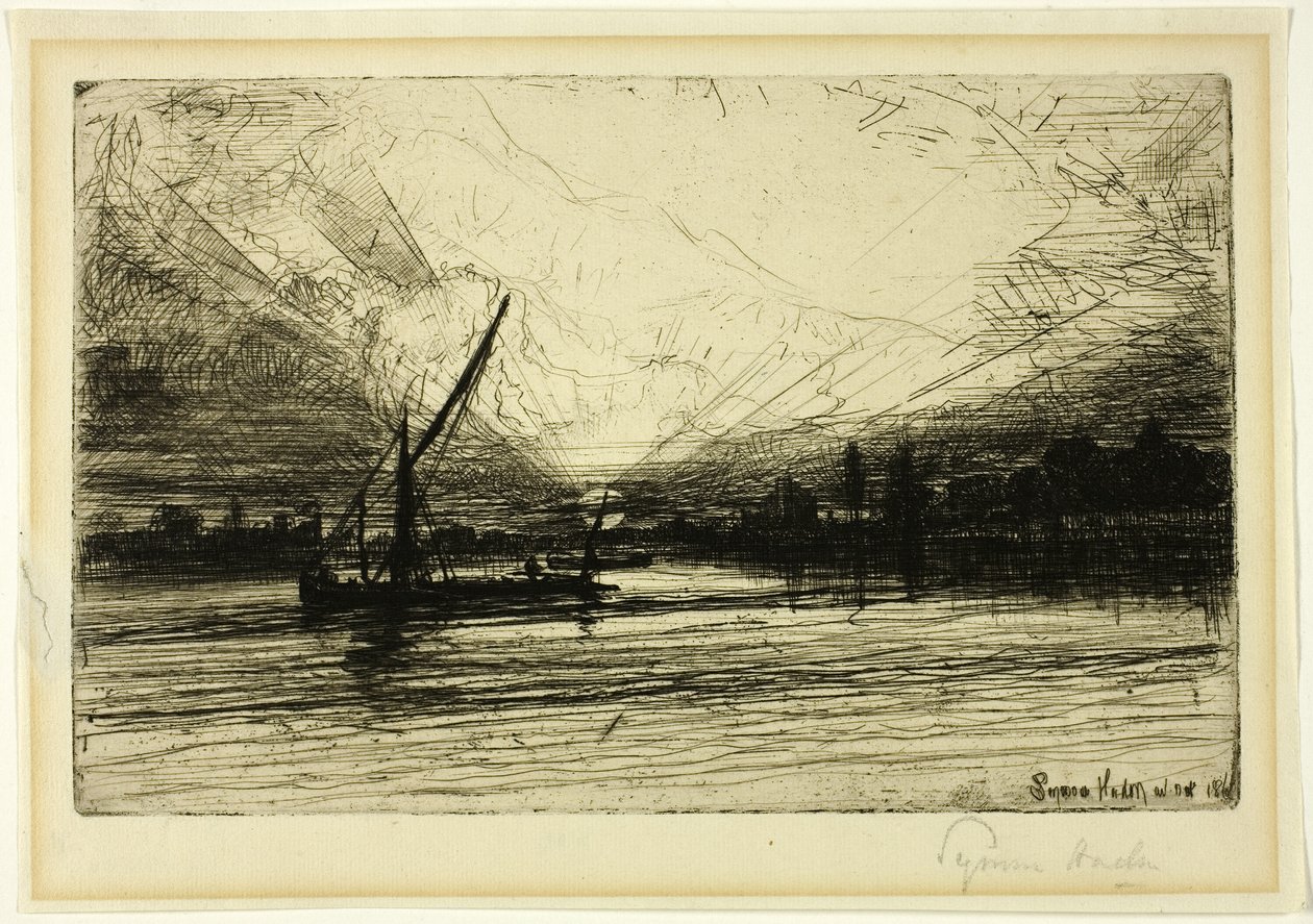 Zonsondergang op de Theems door Francis Seymour Haden
