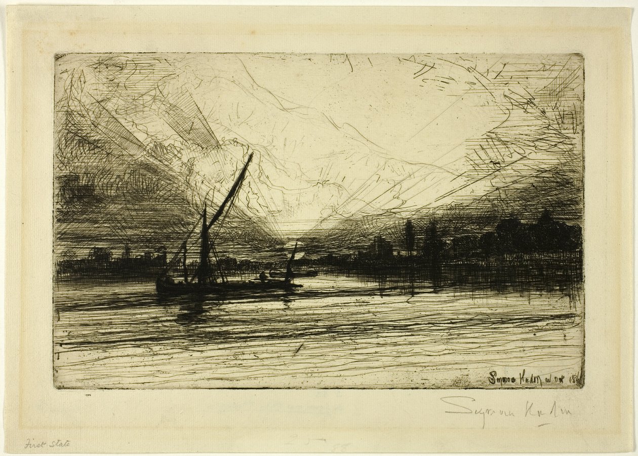 Zonsondergang op de Theems door Francis Seymour Haden