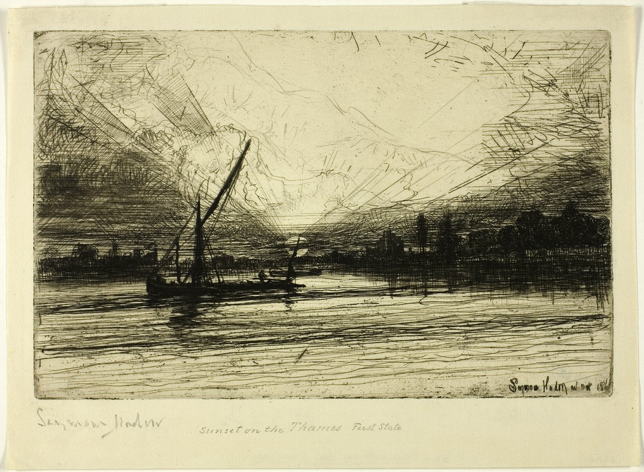 Zonsondergang op de Theems door Francis Seymour Haden