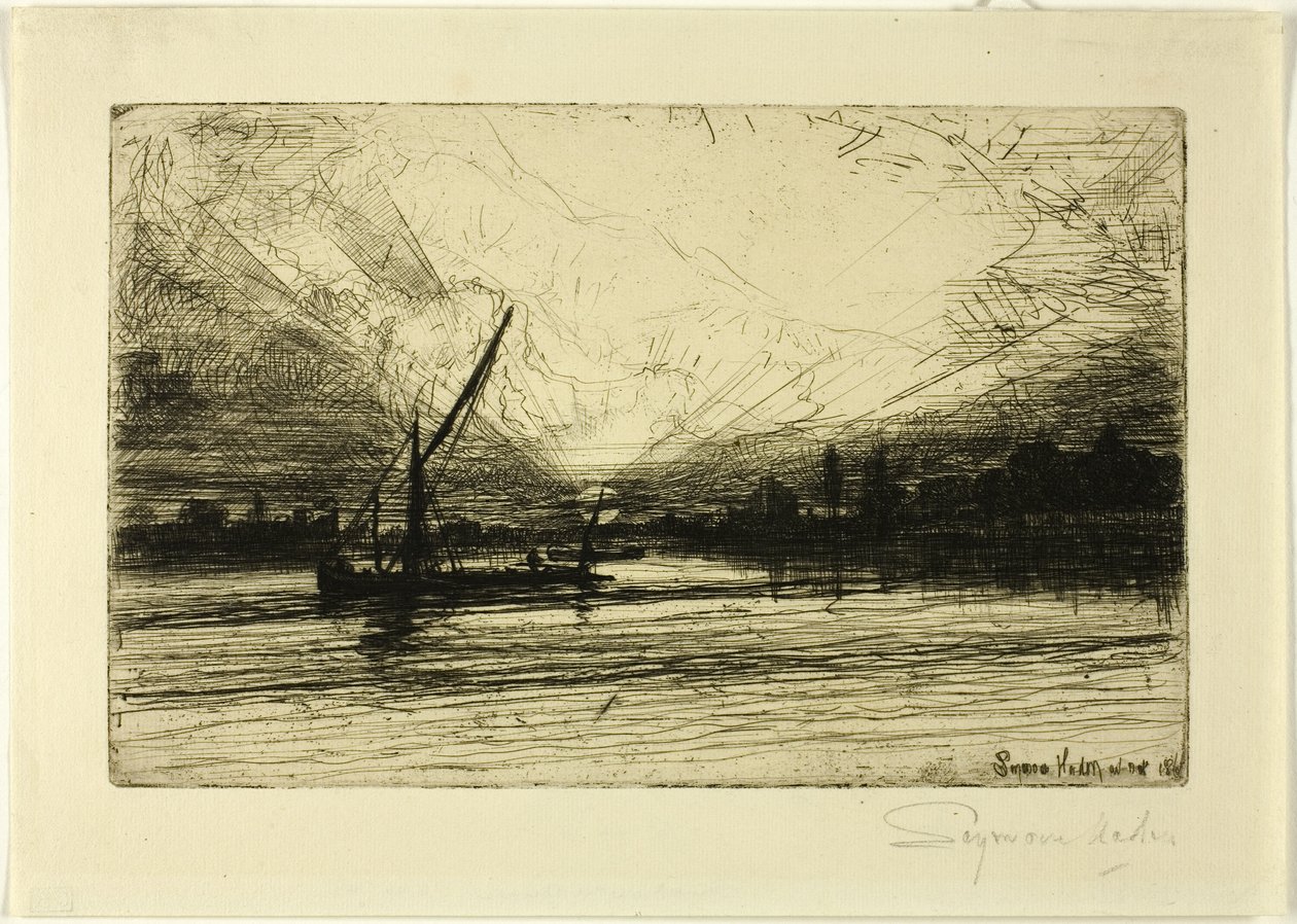Zonsondergang op de Theems door Francis Seymour Haden