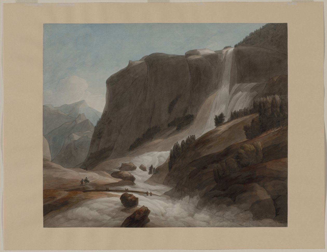 Waterval tussen Chiavenna en de Splügenberg door Francis Towne