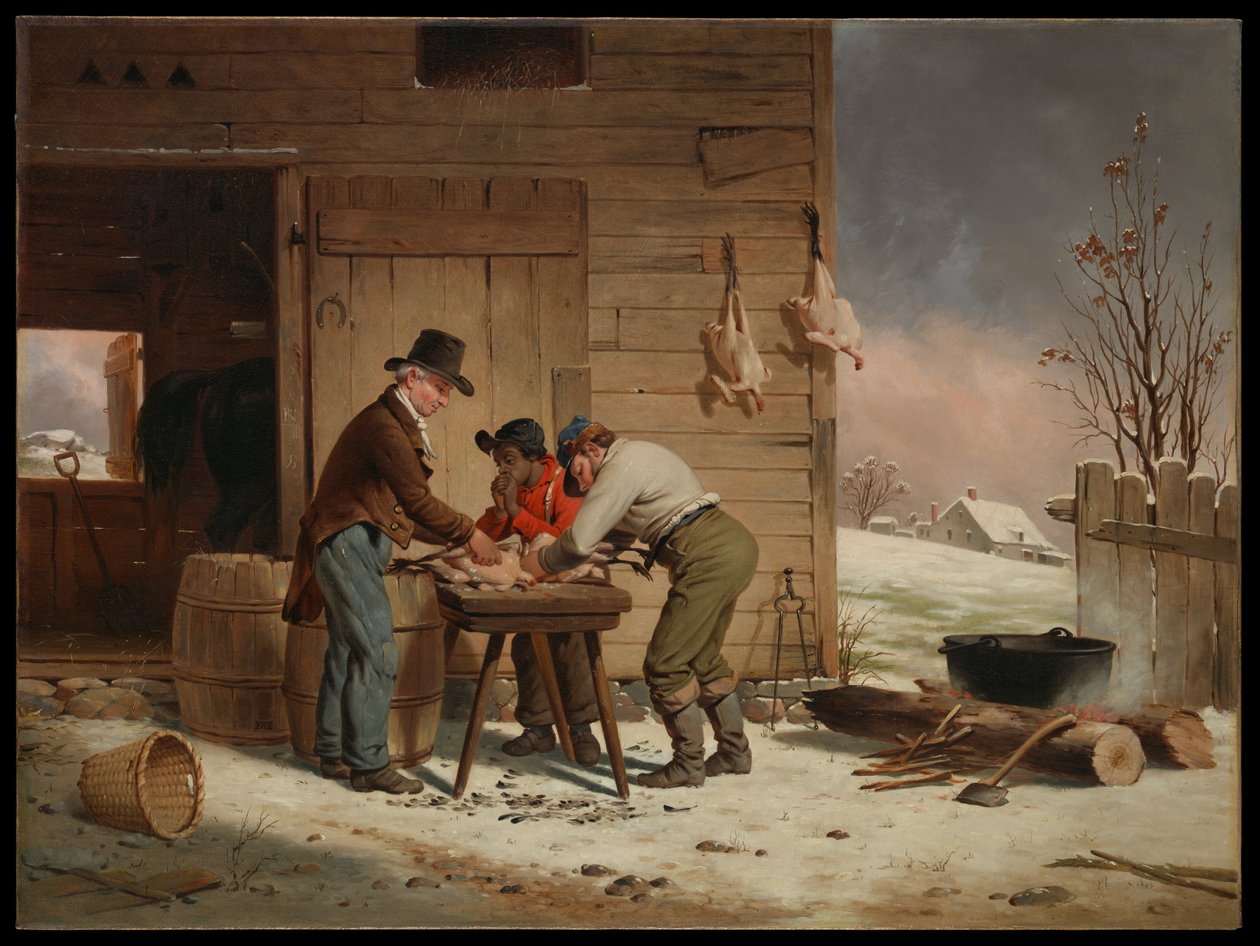 Voorbereidingen voor Kerstmis (Kalkoenen plukken) door Francis William Edmonds