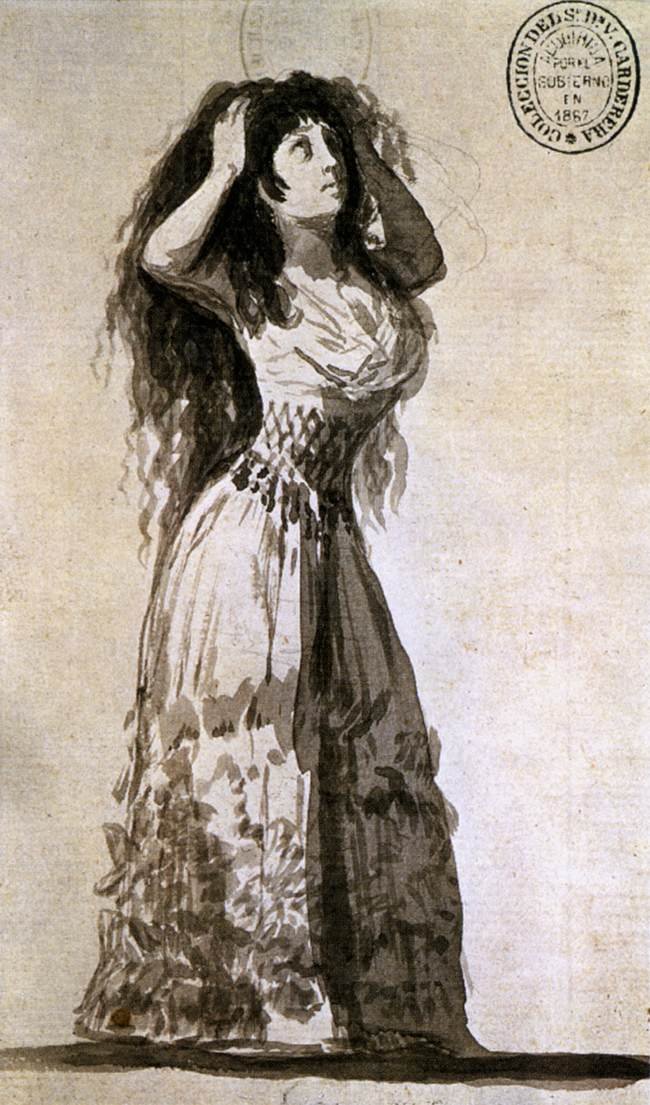 De Hertogin van Alba die Haar Haar Arrangeren door Francisco de Goya