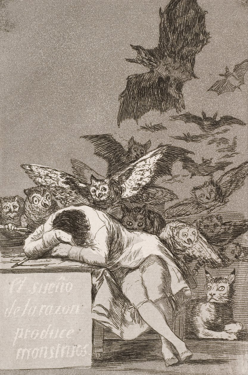 De slaap van de rede produceert monsters (Nr. 43), uit Los Caprichos door Francisco de Goya