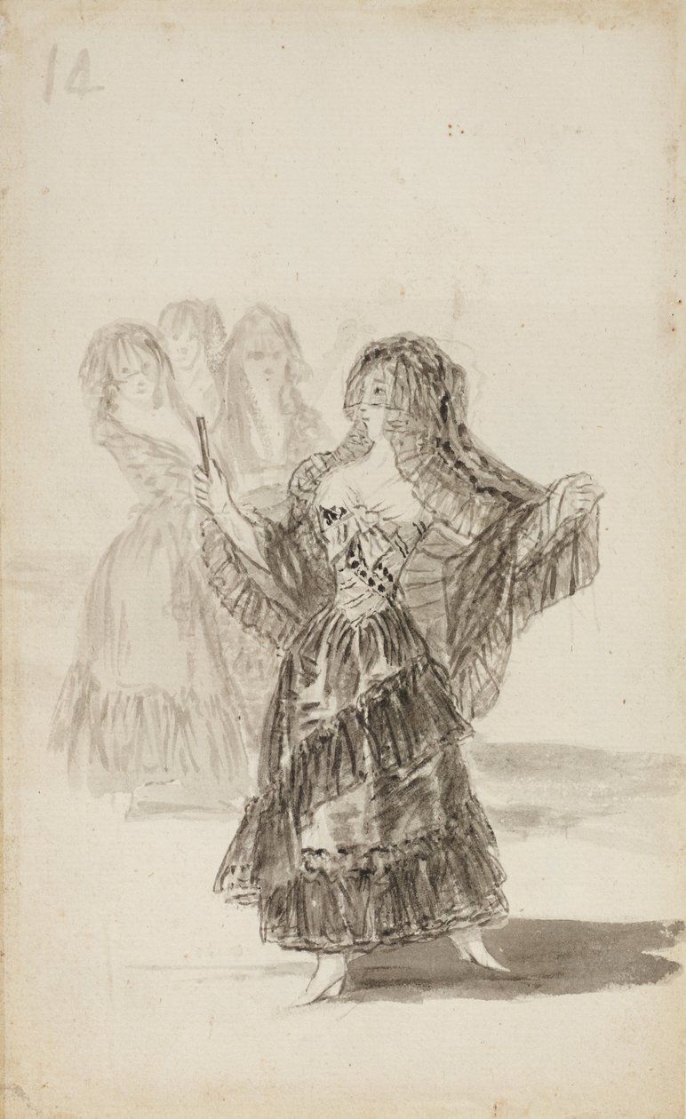 Twee Majas Omhelzen (recto); Maja Paradeert voor Drie anderen (verso) door Francisco de Goya