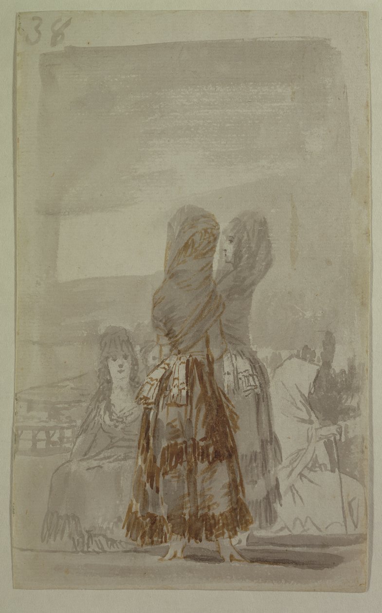 Majas paraderen op de paseo door Francisco de Goya