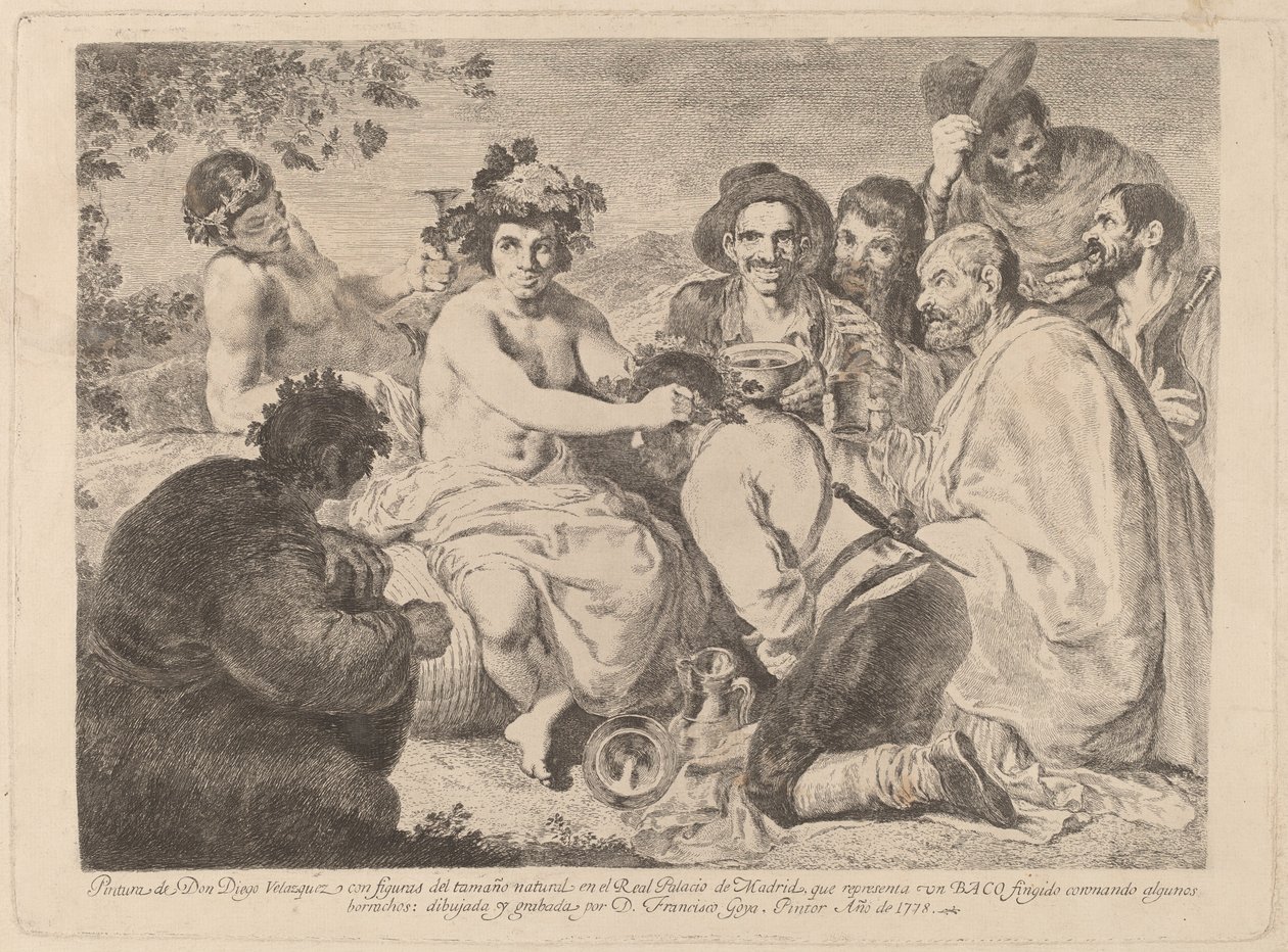 Baco (Bacchus) door Francisco de Goya after Diego Velázquez