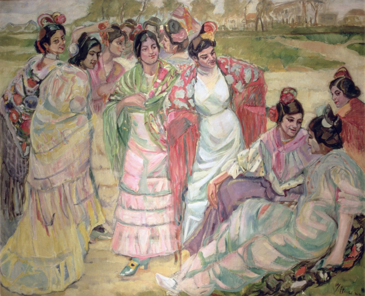 Vrouwen met Sjaals door Francisco de Iturrino
