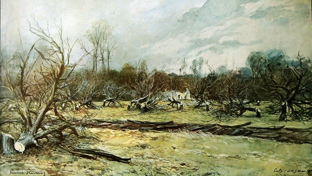 Een verwoeste boomgaard in de landelijke gebieden door Francois Flameng
