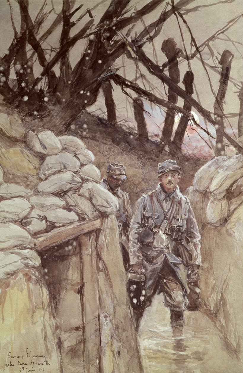 Infanteristen in een Loopgraaf, Notre-Dame de Lorette, 1915 door Francois Flameng