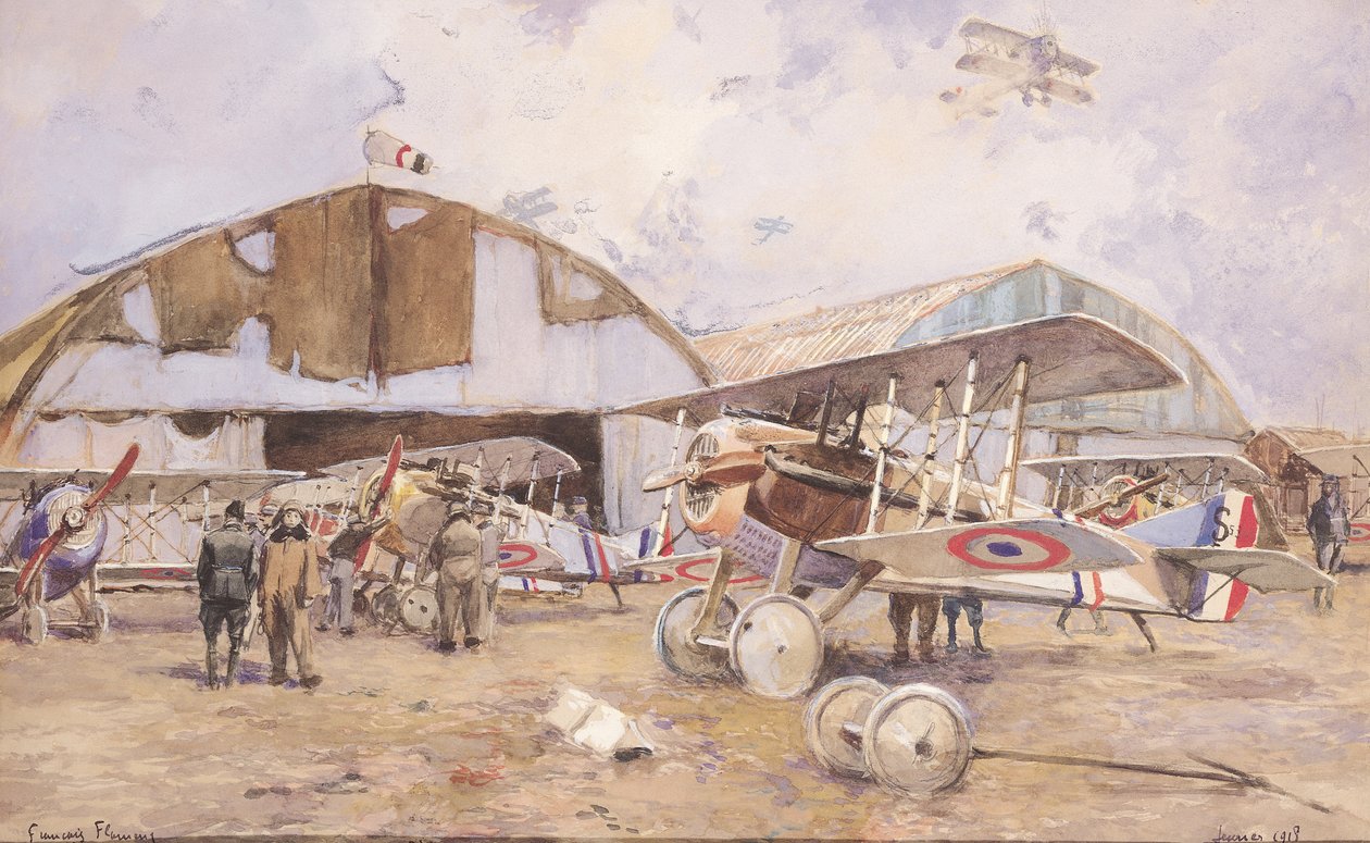 Het vliegveld, 1918 door Francois Flameng