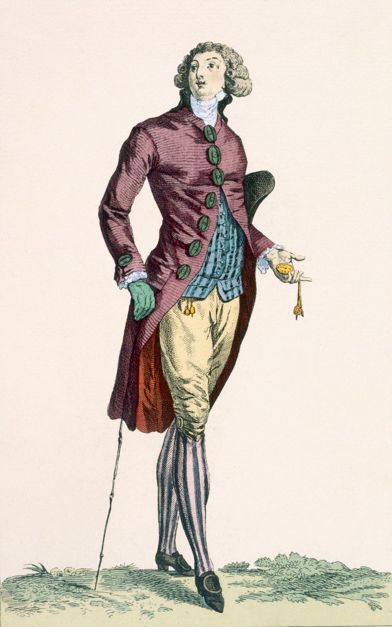 Een galante jongeman in een fluwelen outfit met bedekte knopen, gegraveerd door Baquoi, plaat nr.279 uit 