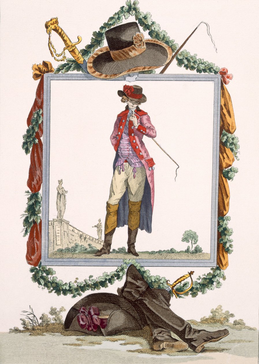 Jonge elegante hoveling van het Palais Royal, gegraveerd door Duhamel, plaat nr.233 uit 