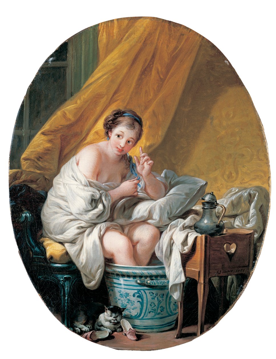 Een jonge vrouw die een voetbad neemt door François Boucher