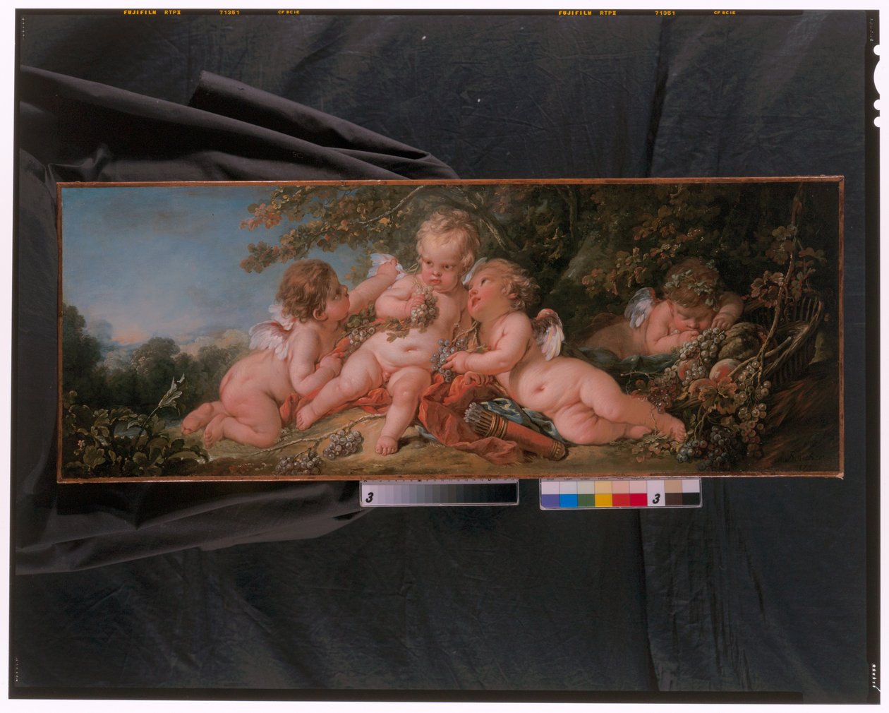 Vier putti in landschap door François Boucher