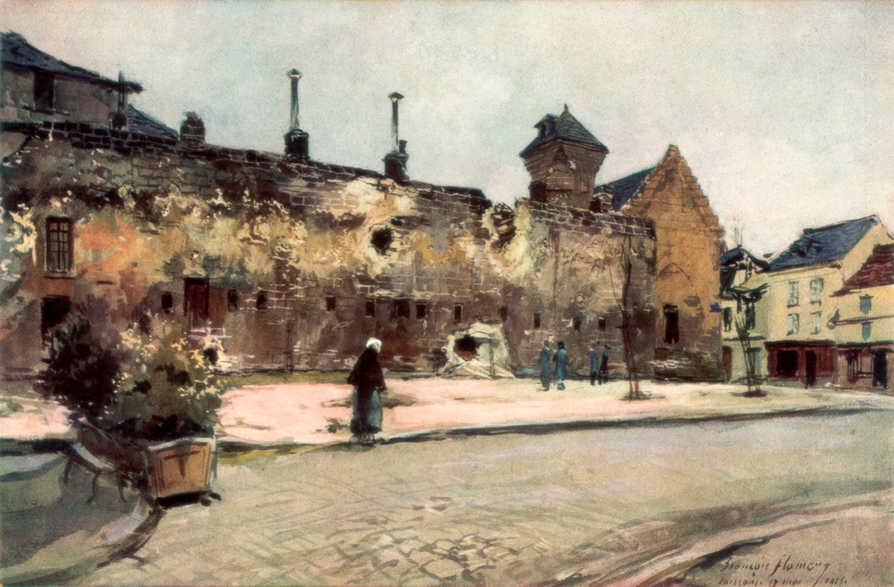 De kazerne in Soissons, Frankrijk door Francois Flameng