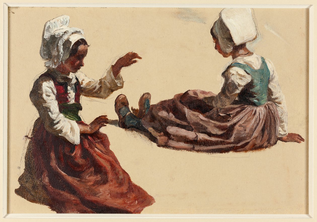 Twee Meisjes in Regionale Kleding door Francois Hippolyte Lalaisse