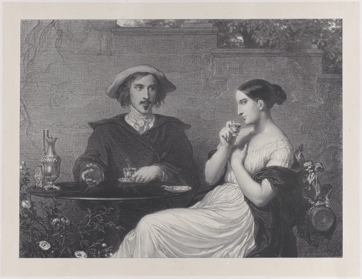 Het Café, 1840 door Francois Joseph Aime de Lemud