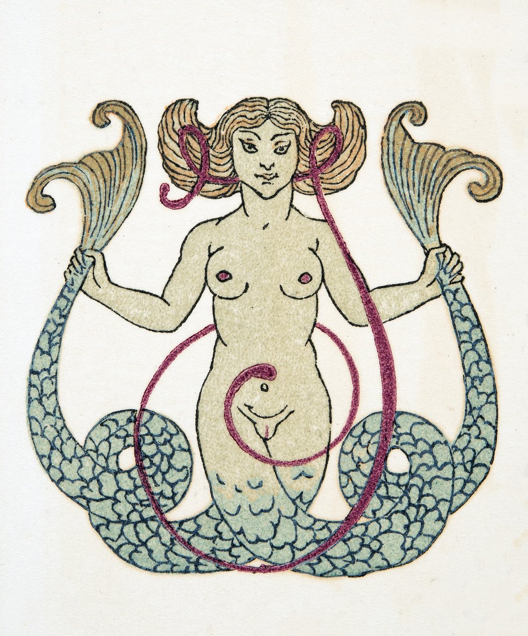 Zeemeermin, pub. 1922 (pochoir print) door Francois Louis Schmied