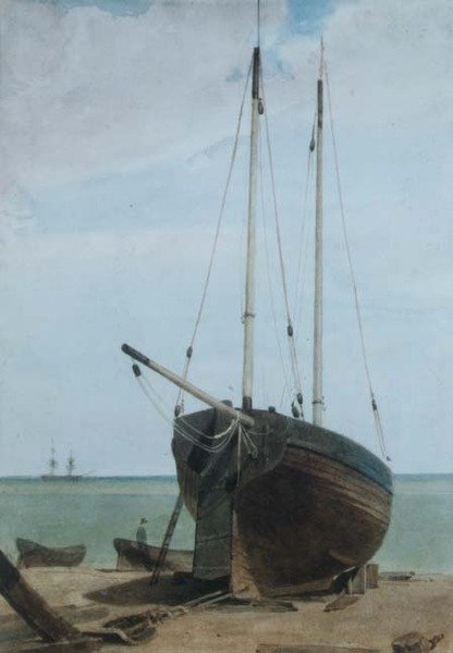 Deal: Lugger en boten door Francois Louis Thomas Francia