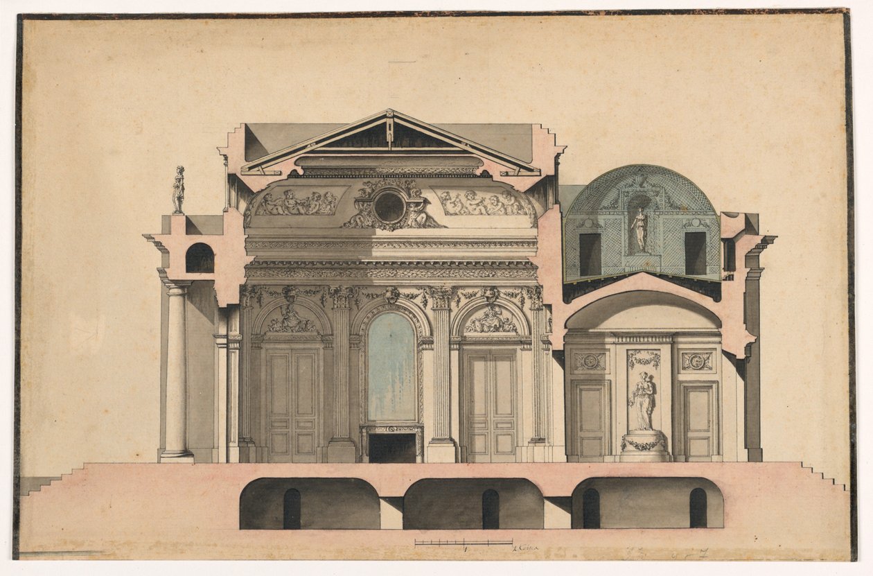 Sectie van een Villa door Francois Soufflot, called Le Romain