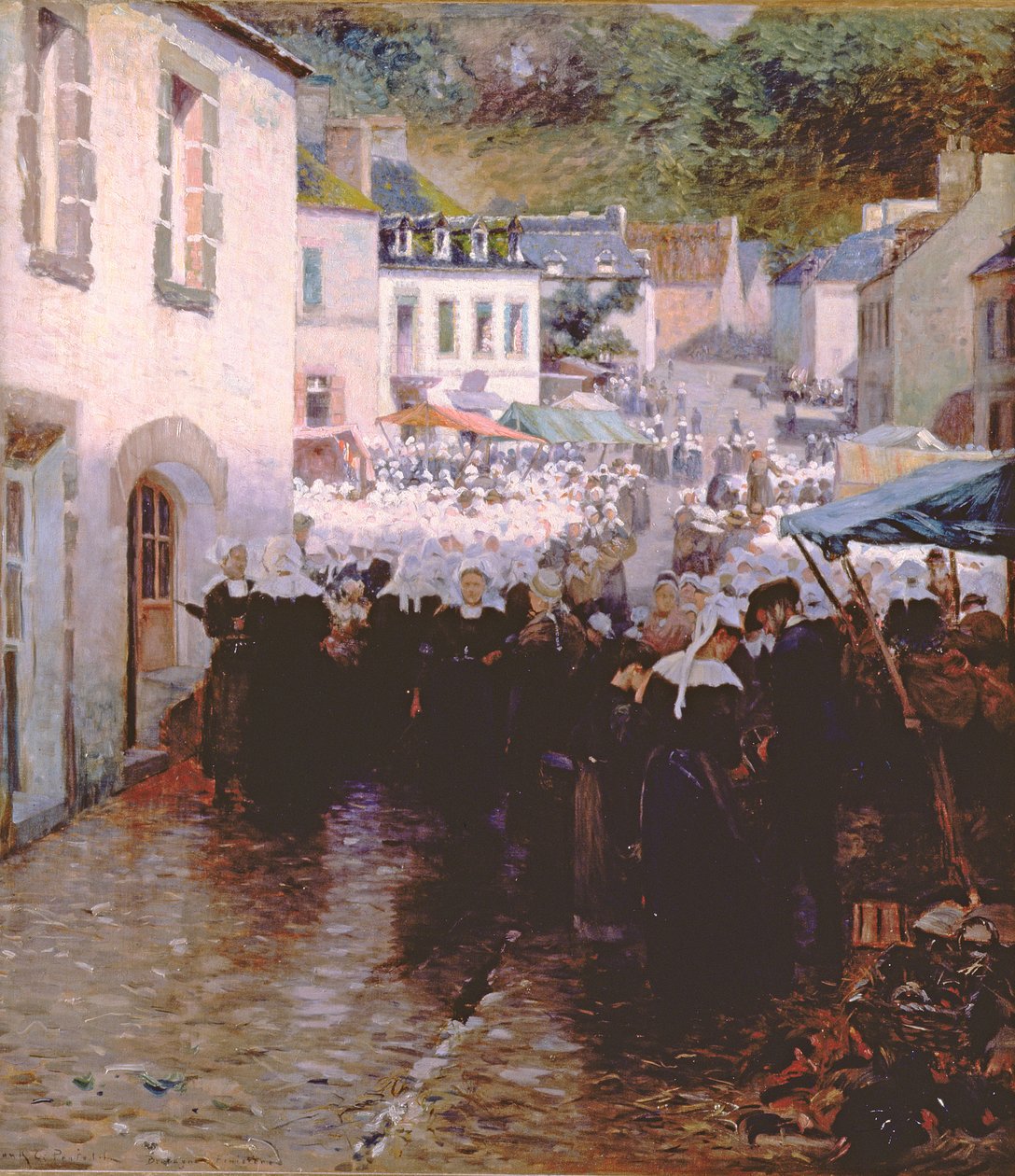 Marktdag van boeren in Pont Aven, Bretagne door Frank C. Penfold