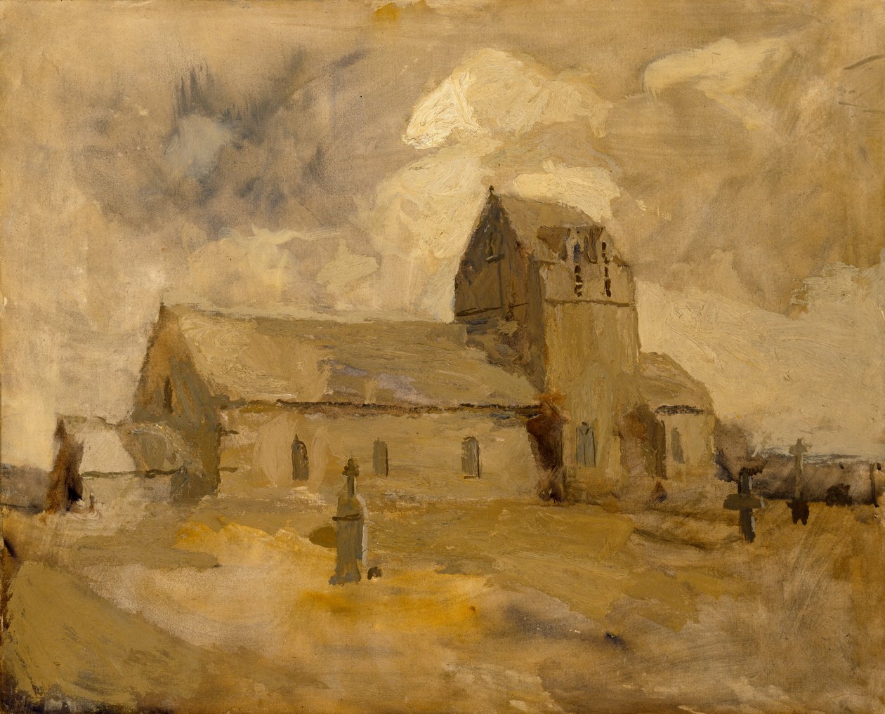 Dorpkerk en Begraafplaats, Bretagne, n.d. door Frank Edwin Scott