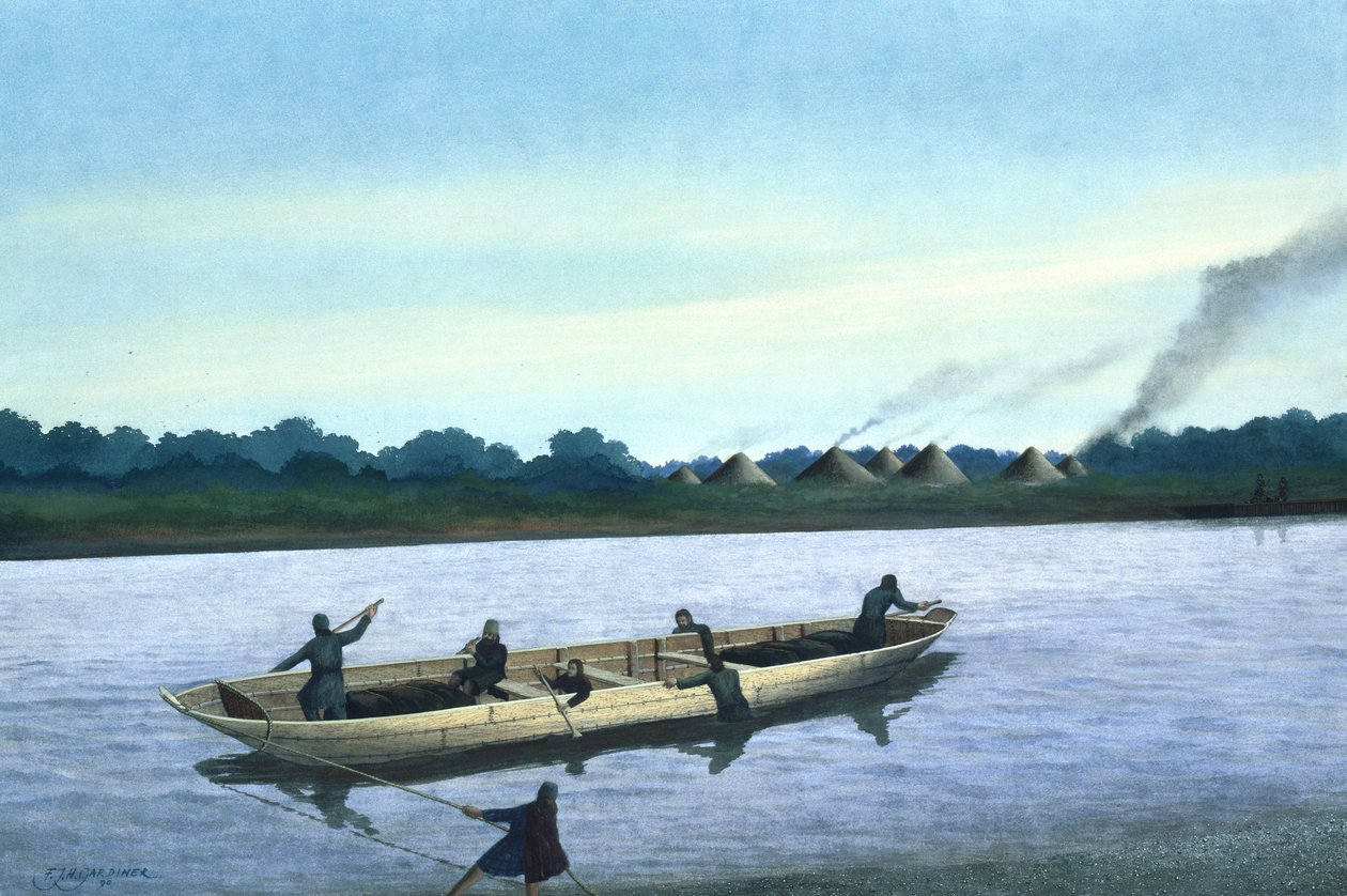 Bronstijd boot op de rivier de Theems door Frank Gardiner