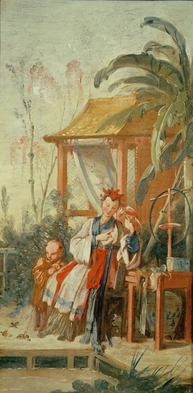 Een Chinese Tuin, studie voor een tapijtcartoon, ca. 1742 door François Boucher