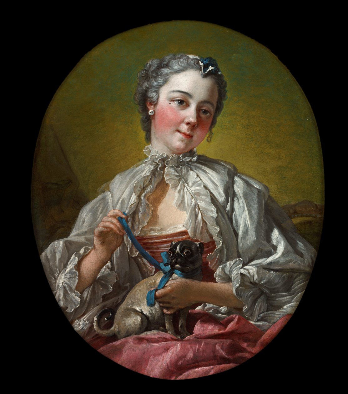 Een jonge dame met een mopshond door François Boucher