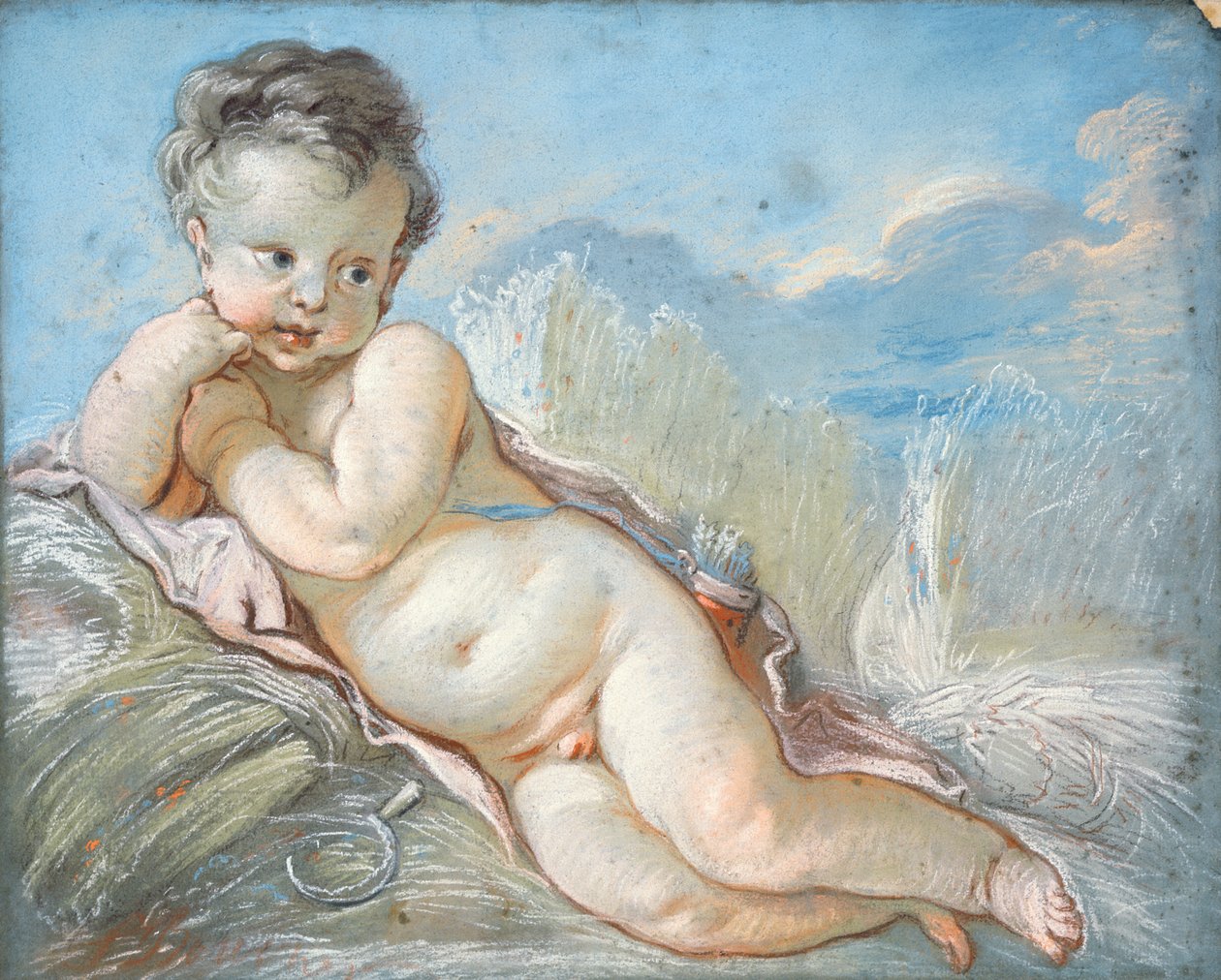Cupido liggend in een korenveld door François Boucher