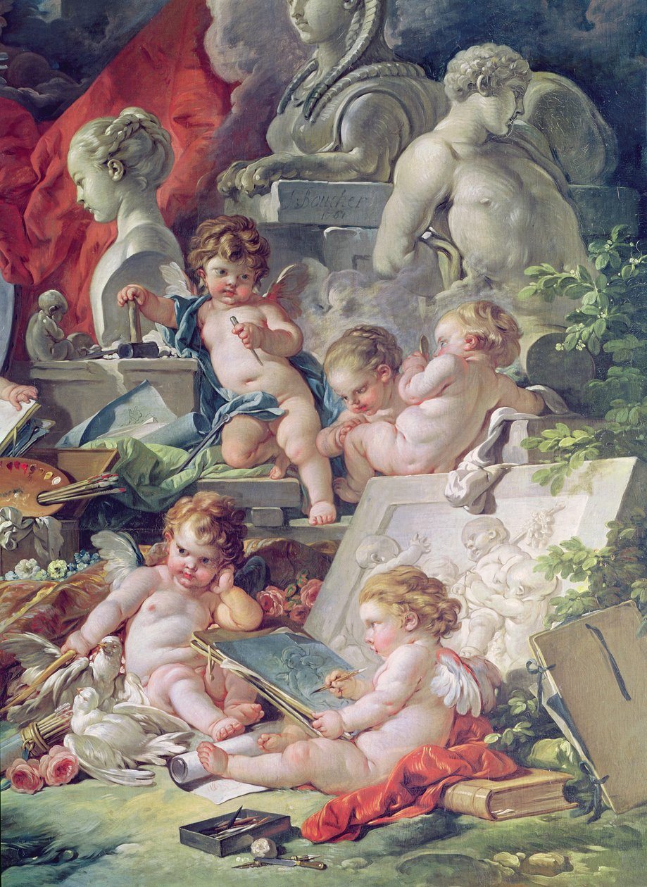 Genius onderwijst de kunsten, 1761 (detail) door François Boucher