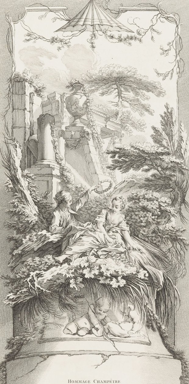 Hommage Champêtre (Pastorale) in Nouveaux Morceaux pour des Paravents (Nieuwe Concepten voor Schermen) door François Boucher