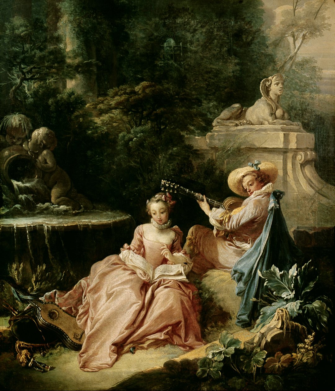 De muziekles, 1749 door François Boucher