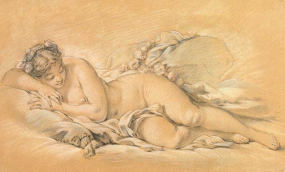 Jonge vrouw slapend door François Boucher