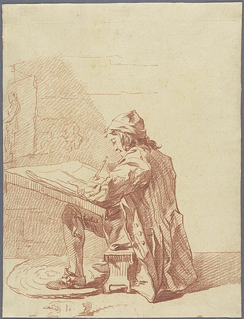 Een kunstenaar schetst in zijn atelier door François André Vincent