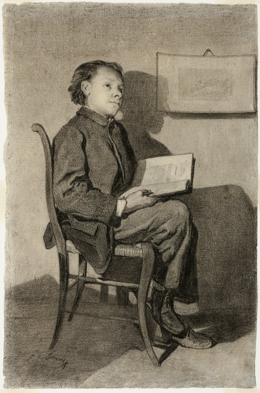 Jongen Leest (Jeune Garçon Lisant) door François Bonvin