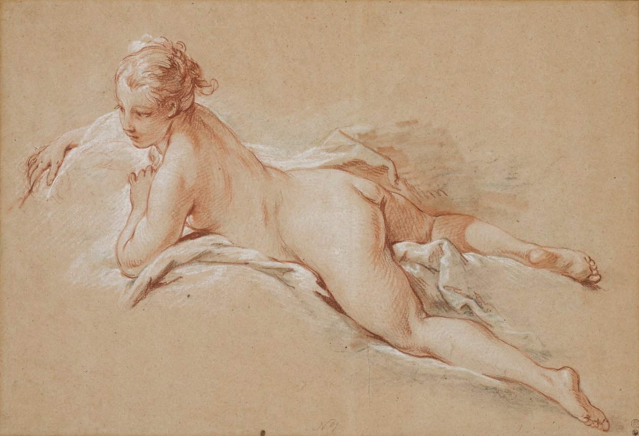 Frans: Vrouw ligt op haar buik door François Boucher