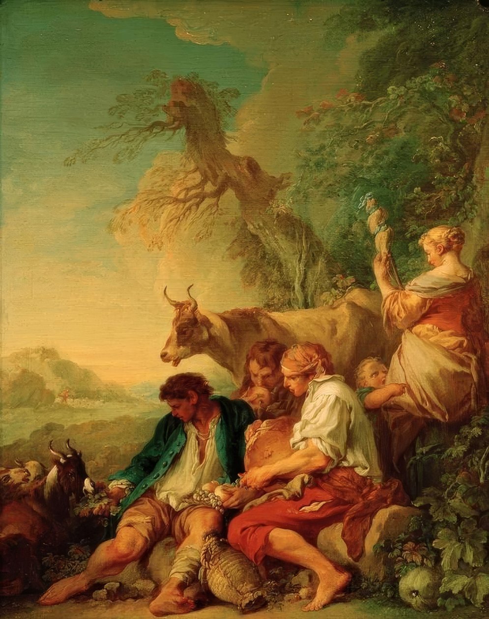 Herders met vee in een landschap door François Boucher