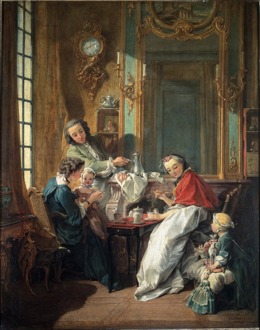 Lunchscène in een bourgeois interieur door François Boucher