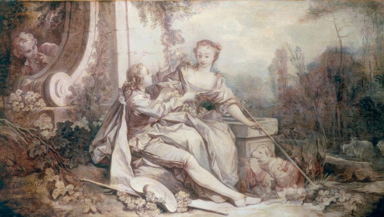 Pastorale met guirlande door François Boucher