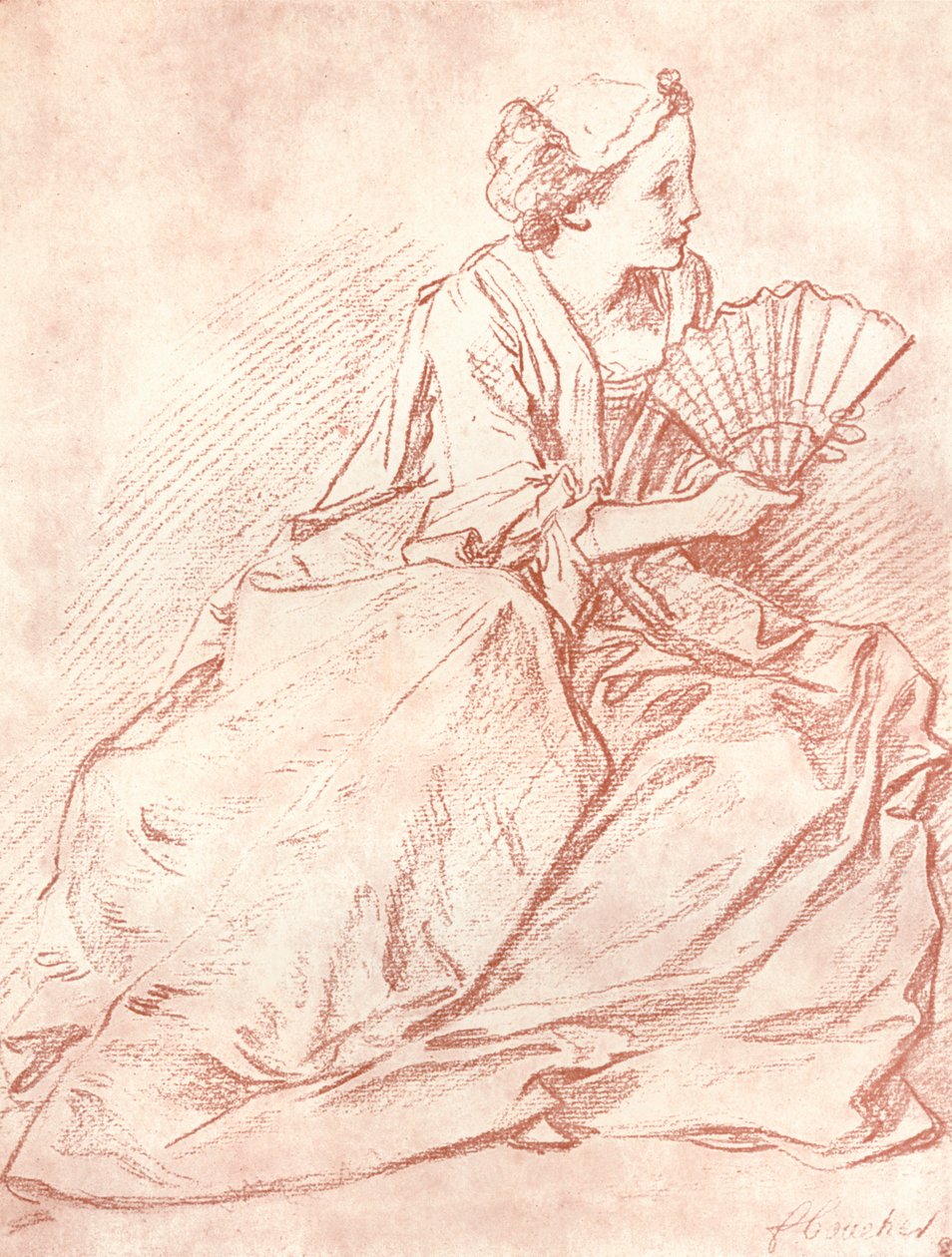 De dame met de waaier, 18e eeuw door François Boucher