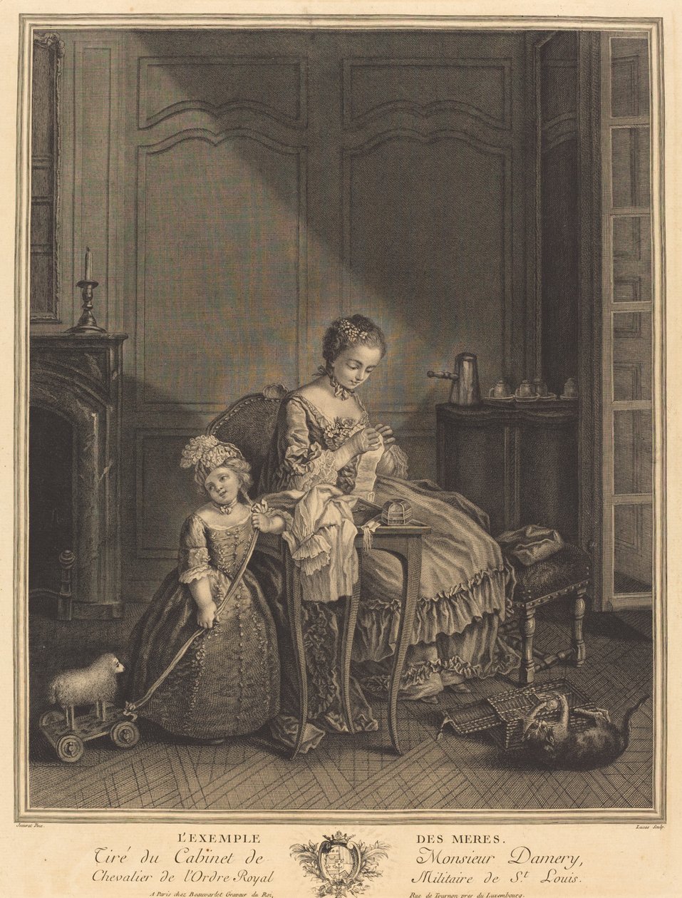 Het voorbeeld van de moeders door François Lucas after Etienne Jeaurat