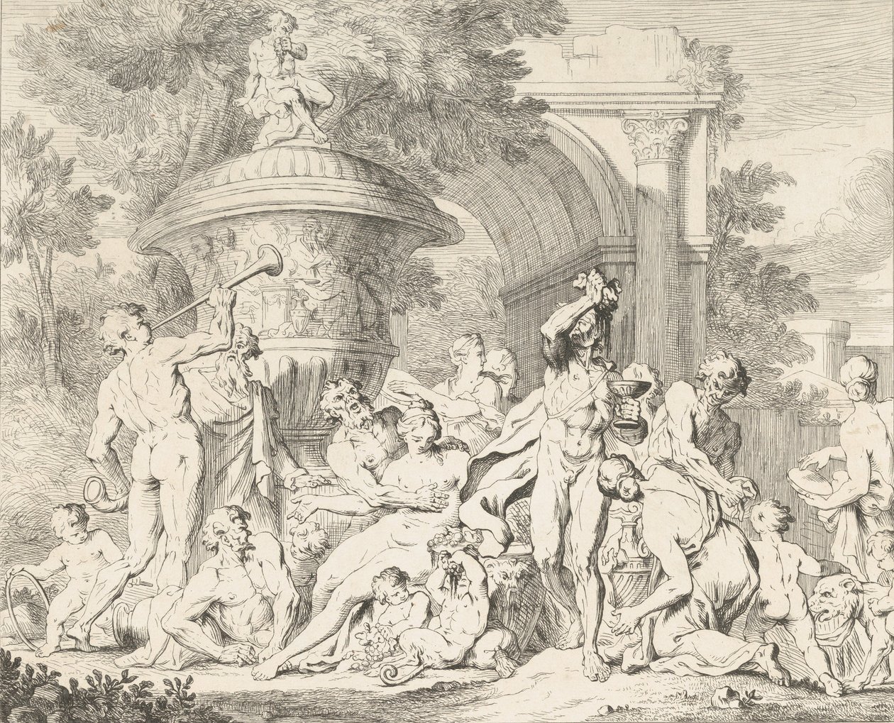 Bacchanaal, ca. 1710-40 door François Roëttiers