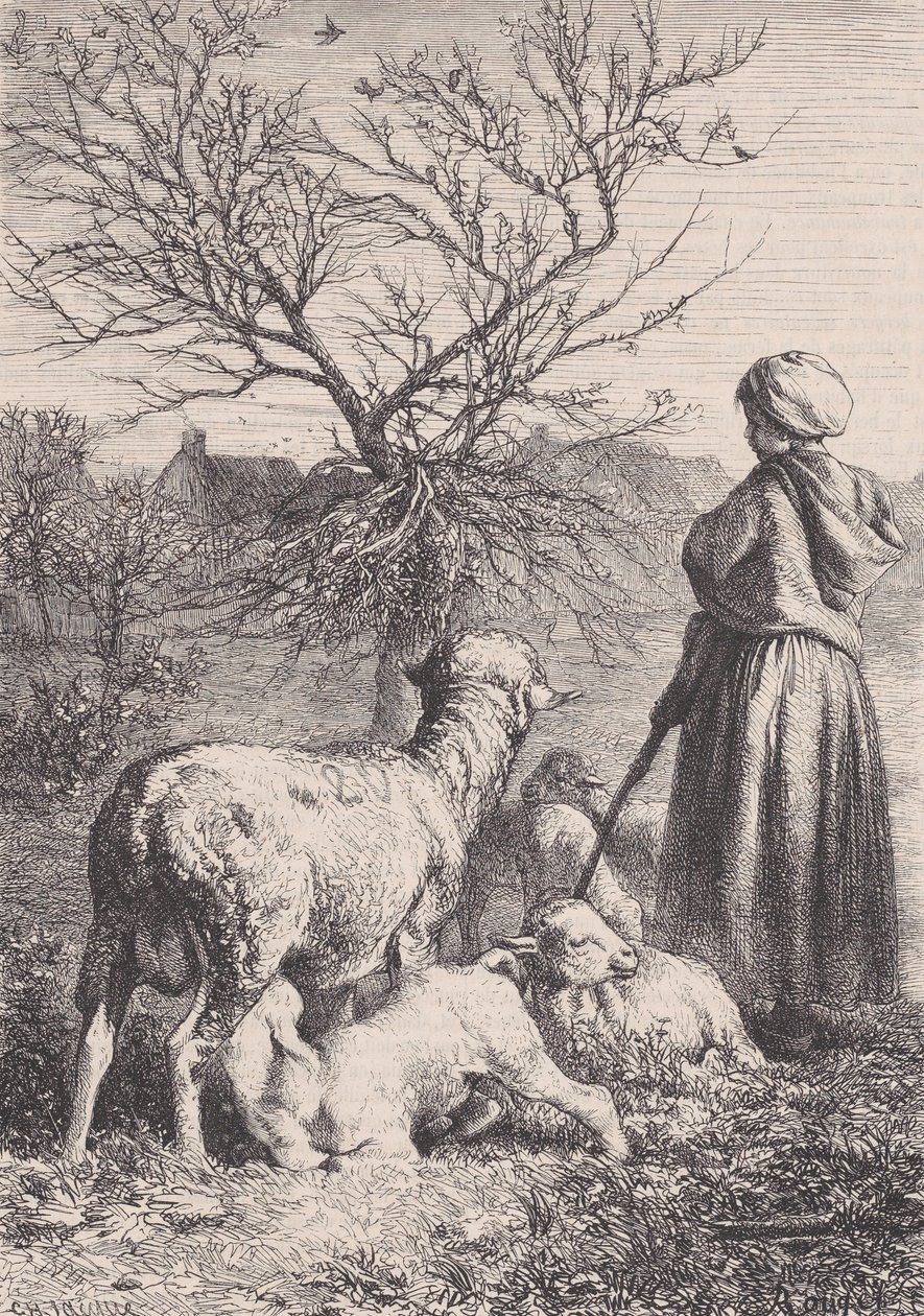 Een herderin, ca. 1852 door François Rouget