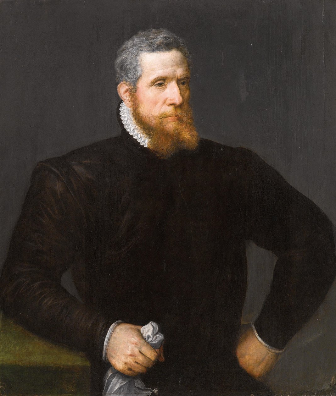 Portret van een bebaarde man in het zwart, met een zakdoek door Frans Floris I