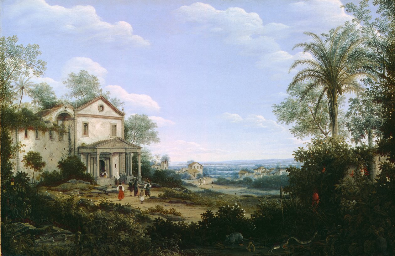 Uitzicht op de Jezuïetenkerk in Olinda, Brazilië door Frans Post